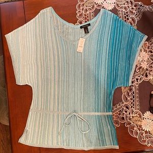 NWT WHBM Sparkle Ombré Summer Sweater Tropical Blue Small Drawstring